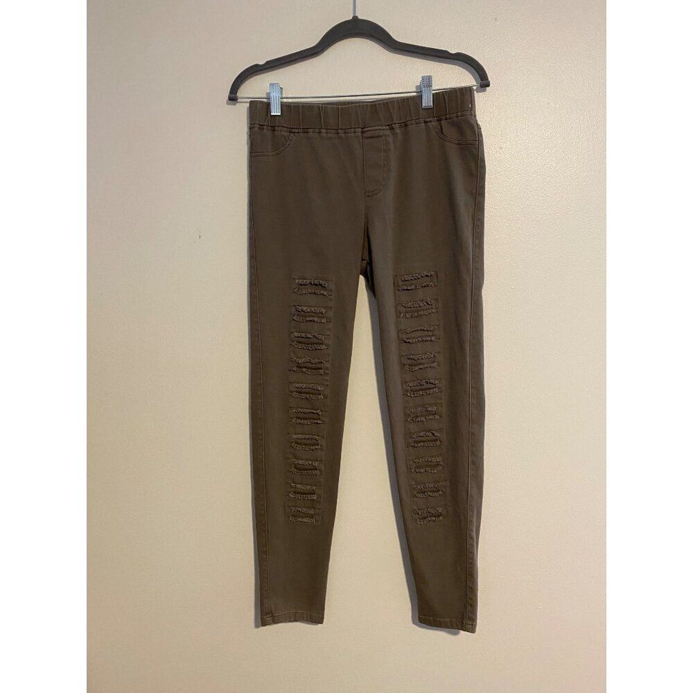 Umgee Womens Distressed Cotton Blend Jeggings XL Greenish Gray Pull-on Casual